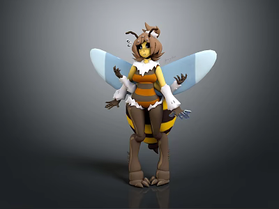 Bee Themed Anthropomorphic Game Movie Character 3D Model With Blue Wings And Striped Costume 3d model