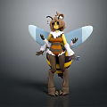 Bee Themed Anthropomorphic Game Movie Character 3D Model With Blue Wings And Striped Costume