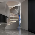 Elegant Modern Spiral Staircase Interior Design With Lighted Steps And Glass Railing 3d model