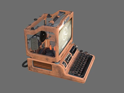Vintage Mechanical Device With Copper Metal Frame Screen And Keyboard Components 3d model