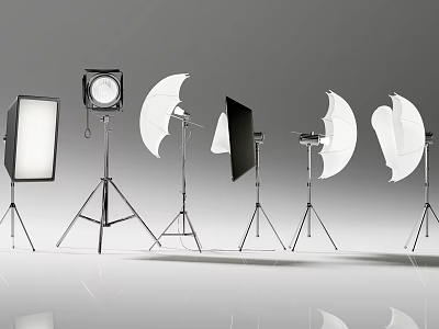 Professional Photography Lighting Equipment With Softboxes Umbrellas And Light Stands 3d model
