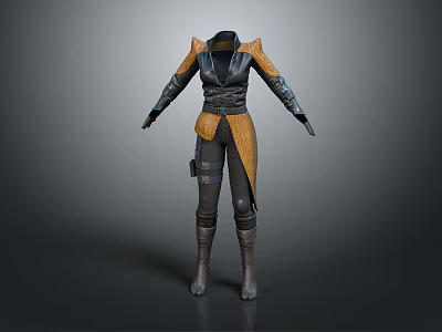 Game Movie Character Black And Orange Costume Design Long Sleeves Armor Elements Belt And Boots 3d model