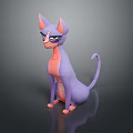 Cute Purple And Pink Cartoon Cat With Pointed Ears Slender Tail Sitting