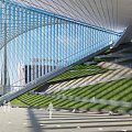 Modern Architectural Structure With Geometric Glass Frames Pedestrians And Vehicles
