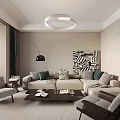 Modern Dining Living Room Interior With Light Cabinets Dining Table And Pendant Lights 3d model