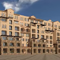 Multi Story Residential Building Featuring Traditional Design Beige Exterior Brown Stone Base And Arched Balconies