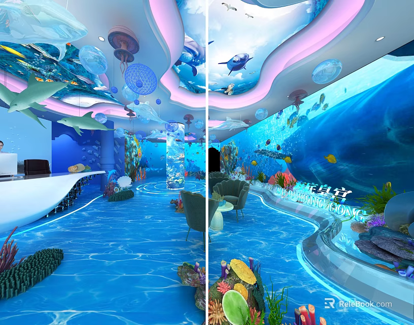 Enchanting Indoor Underwater Scenery With Marine Life Coral And Blue Water 3d model 