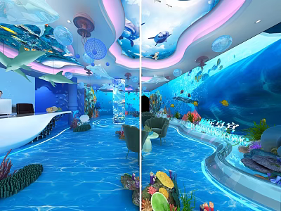 Enchanting Indoor Underwater Scenery With Marine Life Coral And Blue Water 3d model