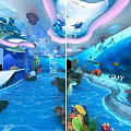 Enchanting Indoor Underwater Scenery With Marine Life Coral And Blue Water