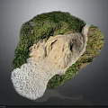 Detailed Terrain Model With Green Vegetation And Light Colored Rocky Surface Features