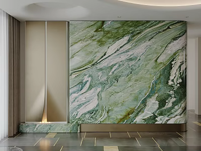 Modern TV Background Wall Design With Green White Marble Texture And Beige Panel 3d model