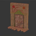 Traditional Arched Entrance Gate With Stone Frame Grilled Window And Wooden Door
