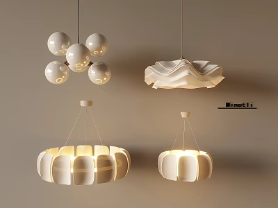 Stylish Modern White Chandeliers Featuring Creative Spherical Petal Shaped And Round Illuminated Designs 3d model