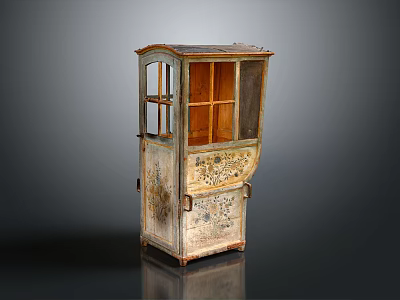Vintage Wooden Display Cabinet With Carved Details And Glass Doors 3d model