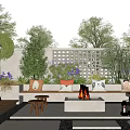 Courtyard Garden Design With Wooden Deck Fire Pit Swing Chair White Lattice Fence And Lush Plants