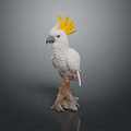 Detailed White Cockatoo With Yellow Crest Standing On Tree Stump Statue