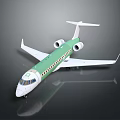 Modern Green and White Airliner with Twin Engines Sleek Fuselage on Dark Reflective Surface