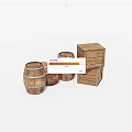 Rustic Wooden Barrels And Stacked Crates For Decorative Storage 3d model