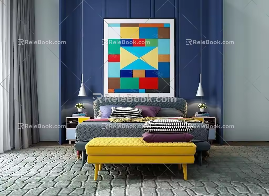 Background double bed 3d model