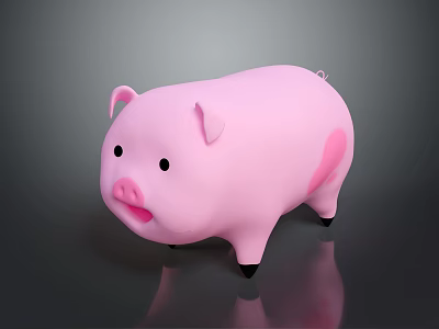 Cute Pink Pig Toy With Smooth Surface And Black Eyes And Feet 3d model