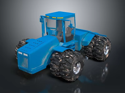 Blue Tractor With Massive Tires Transparent Cab And Sturdy Front Design 3d model