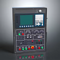 Modern Industrial Control Panel Featuring Digital Display Screen Buttons And Knobs