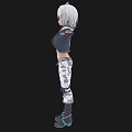 Woman With White Hair Green Eyes Red Top Black Jacket Camouflage Pants Boots Arms Outstretched
