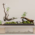 Natural Style Decorative Ornament Set With Twisted Root Green Plants Stones Wooden Log And Home Decor