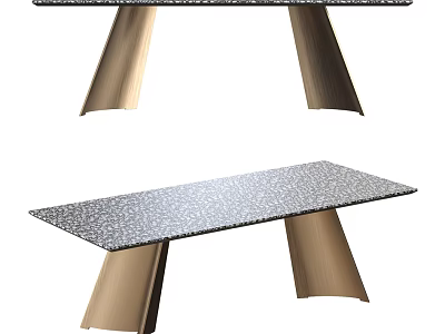 Modern Minimalist Dining Table With Terrazzo Tabletop And Brass Tapered Legs Design 3d model