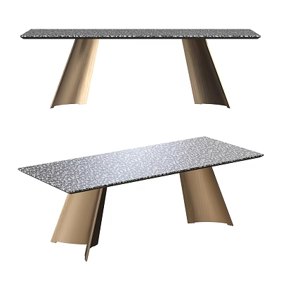 Modern Minimalist Dining Table With Terrazzo Tabletop And Brass Tapered Legs Design 3d model