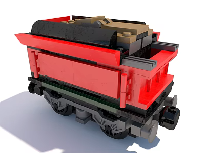 Building Blocks Red Train Carriage with Wheels and Detailed Structure Design 3d model