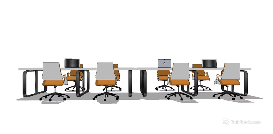 Modern Conference Table Design With Ergonomic Chairs And Desktop Computers 3d model 