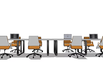 Modern Conference Table Design With Ergonomic Chairs And Desktop Computers 3d model