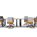 Modern Conference Table Design With Ergonomic Chairs And Desktop Computers 3d model