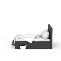Double Bed With Black Headboard White Sheets And Pillows In Bedroom