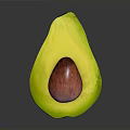Halved Avocado with Yellow Flesh and Red Seed on Gray Background