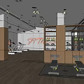 Modern Fitness Gym Interior With Workout Equipment And People Exercising On Wooden Flooring