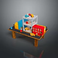 Miniature Landscape with Multi level Buildings Colorful Blocks and Toy Cars on Wooden Table