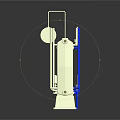 White Mechanical Structure With Blue Components And Cylindrical Support Rods