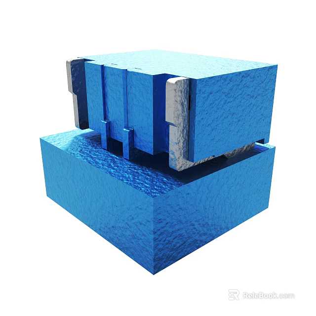 Blue Industrial Cube Structure With Stacked Cubes And Gray Metal Sides 3d model 