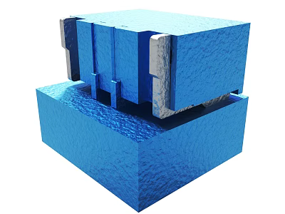 Blue Industrial Cube Structure With Stacked Cubes And Gray Metal Sides 3d model