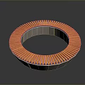 Circular Outdoor Chair With Orange Wooden Slats And Gray Base Design