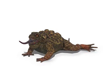 Reptile With Warty Skin Extended Tongue Green Brown Body And Stretched Limbs 3d model