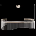 Modern Chandelier with Curved Gold Frame and Crystal Strands for Contemporary Spaces
