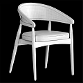 Modern Single Chair With Wooden Frame Rattan Armrest And Leather Seat