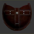 Red Medieval Helmet With Leather Trim And Metal Rivets Design