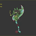 Vibrant Fantasy Weapon Featuring Curved Blade Seahorse Inspired Head Striped Handle And Glowing Accents