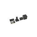 Modern Black And Gold Kitchen Appliances Including Range Hoods Microwave Oven And Gas Stove