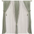 Green And White Pleated Curtains With Golden Tiebacks And Tassel Details