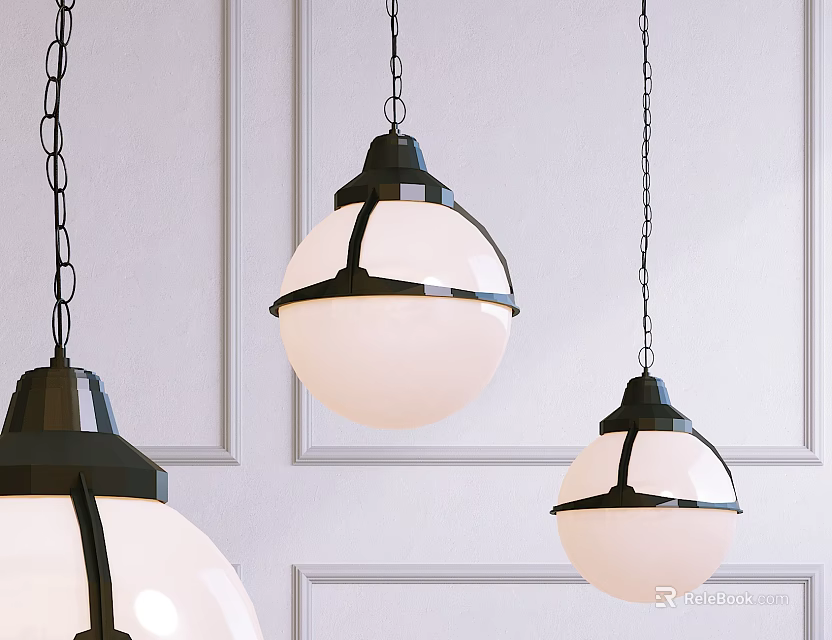 Modern Pendant Lights With Black Frame And White Glass Globe For Interior Space 3d model 